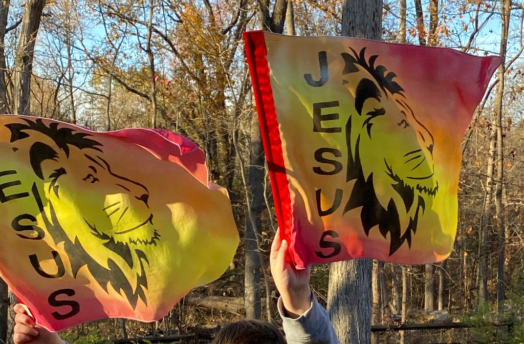 Jesus Is the Lion of Judah Child-Size Silk Worship Flags | Hand-Painted Praise Dance Flags